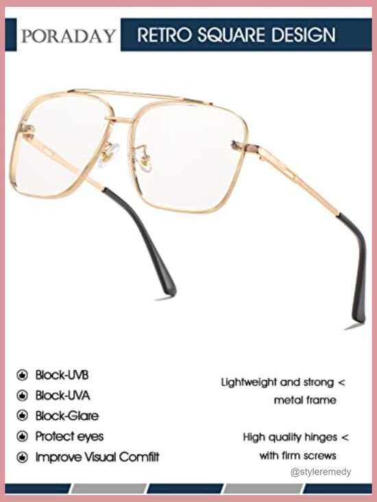 Metal Frame Square Aviator Sunglasses UV400 Protection Adjustable Fit